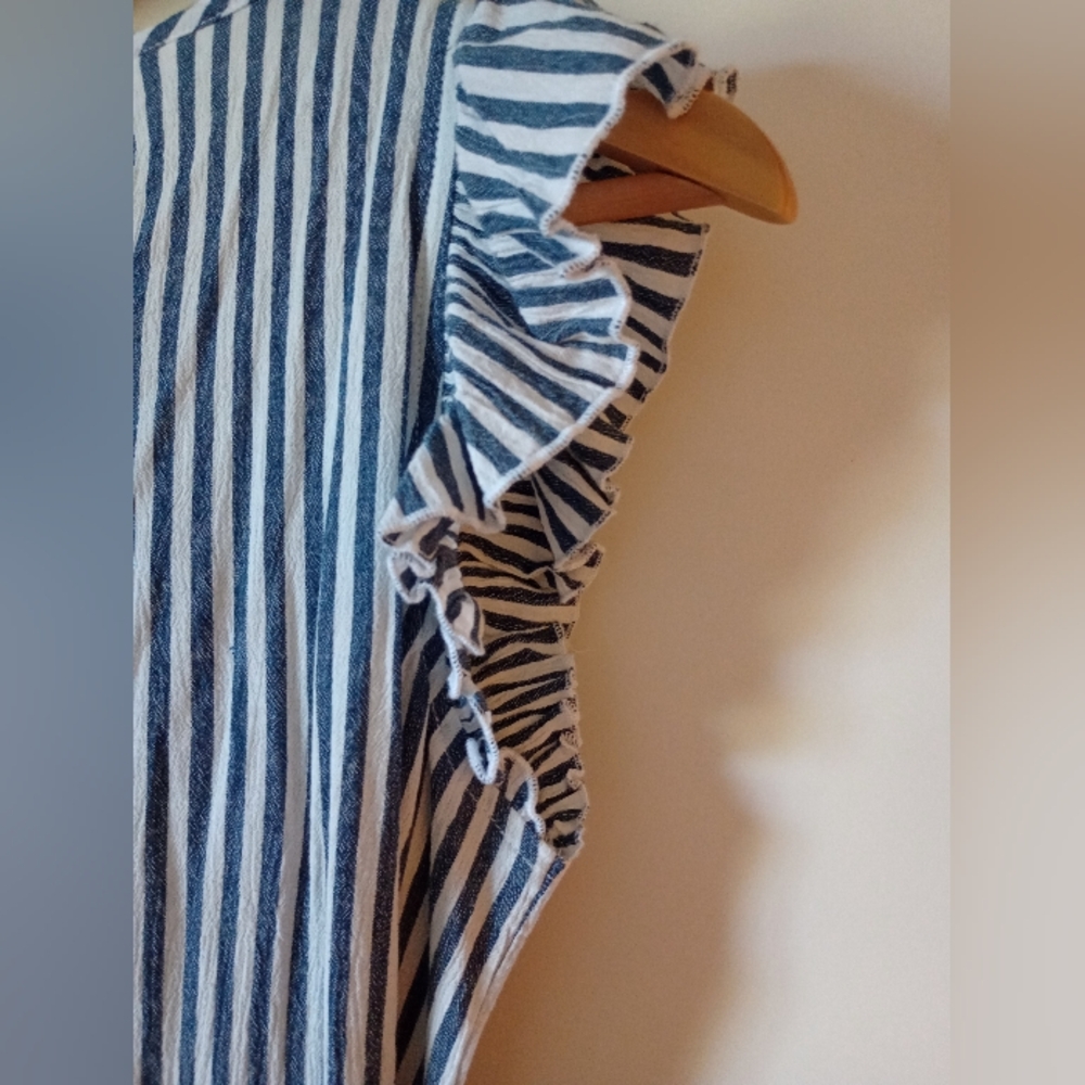 Morgan Taylor Blue and White Striped Ruffled Mini Dress Size Small - Picture 5 of 14